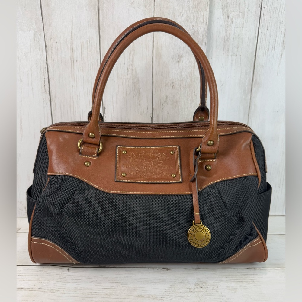 American Living Co. Faux Leather Brown/black  Large Tote Bag With Charm